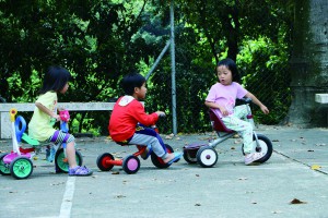 Students from RTC Gaia School pedal around during recess.